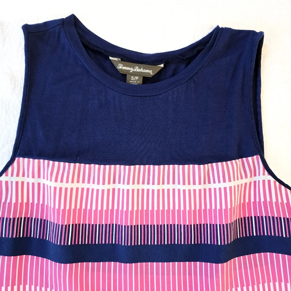 Tommy Bahama Women's Striped Pink Navy Sleeveless Top Size Small Silk Outdoors - Picture 2 of 13